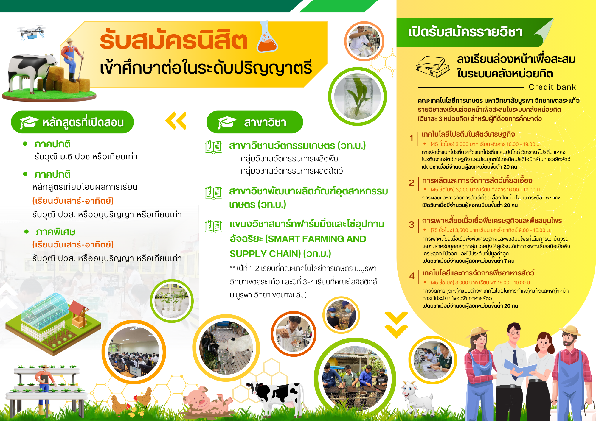 คณะเทคโนโลยีการเกษตร เปิดรายวิชาลงเรียนล่วงหน้าเพื่อสะสมในระบบคลังหน่วยกิต (Credit bank)